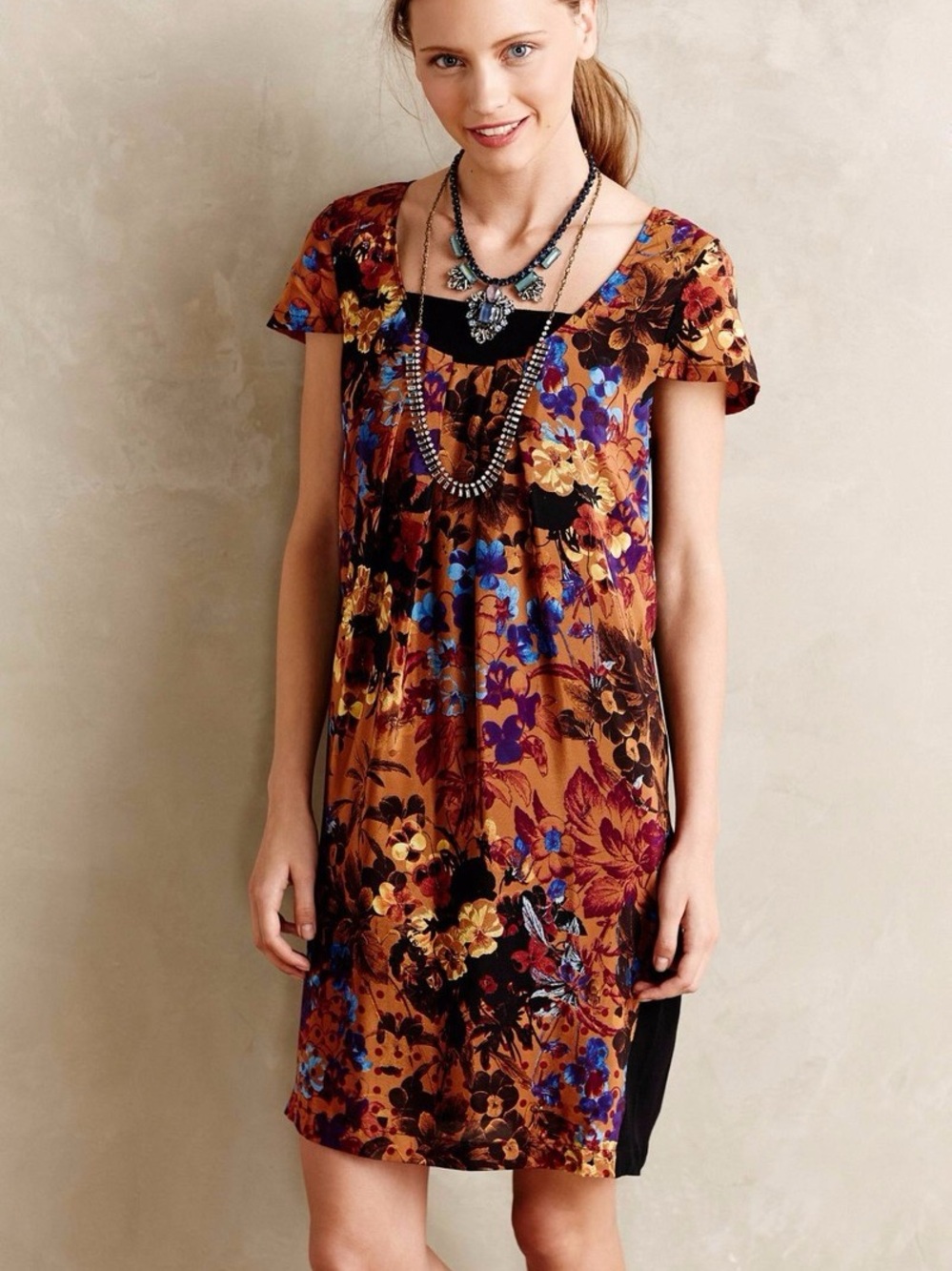 Maeve Anthropologie Floral Colorblock Shift Dress XS Black Multicolor
